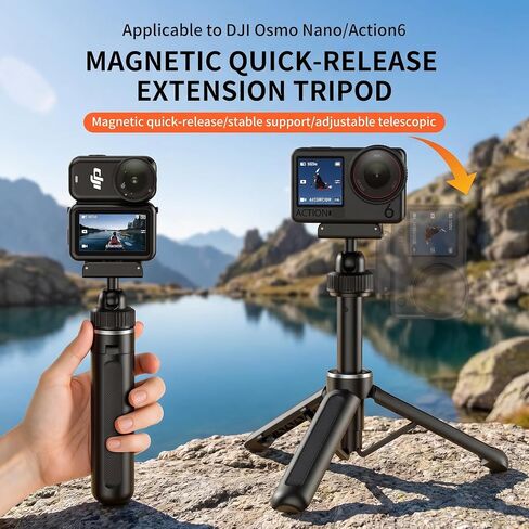 Magnetic Quick-Release Extension Tripod for DJI Osmo Action 6 and Nano, Aluminum Alloy, 15.7" Extendable Pole, Black, with Anti-Slip Silicone Foot Pads in Kuwait