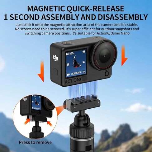 Magnetic Quick-Release Extension Tripod for DJI Osmo Action 6 and Nano, Aluminum Alloy, 15.7" Extendable Pole, Black, with Anti-Slip Silicone Foot Pads in Kuwait