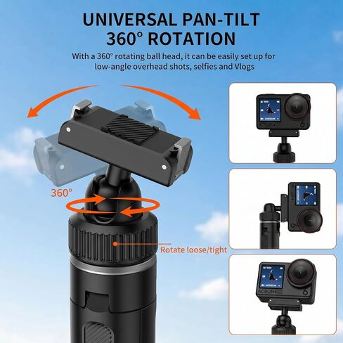 Magnetic Quick-Release Extension Tripod for DJI Osmo Action 6 and Nano, Aluminum Alloy, 15.7" Extendable Pole, Black, with Anti-Slip Silicone Foot Pads in Kuwait