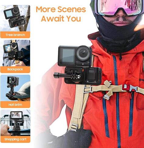 Action Camera Multifunction Backpack Strap Mount.Self-Developed Action Camera Accessories, Compatible with Various Models of Action Cameras *Selfie Stick not Included (Black, 9.8) in Saudi Arabia