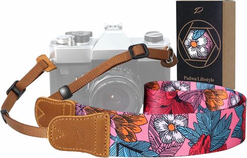 Padwa Lifestyle Camera Strap - 1.5" Soft Nylon Print Crazy Horse Cowhide Head Camera Straps for Photographers and All Cameras,Cute Adjustable Vintage Woven Strap for Adults & Kids(Flower Heart Pink) in Saudi Arabia