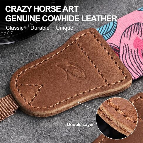 Padwa Lifestyle Camera Strap - 1.5" Soft Nylon Print Crazy Horse Cowhide Head Camera Straps for Photographers and All Cameras,Cute Adjustable Vintage Woven Strap for Adults & Kids(Flower Heart Pink) in Saudi Arabia