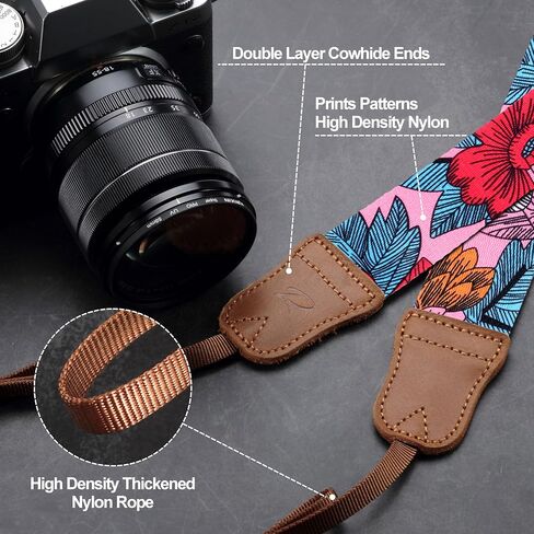 Padwa Lifestyle Camera Strap - 1.5" Soft Nylon Print Crazy Horse Cowhide Head Camera Straps for Photographers and All Cameras,Cute Adjustable Vintage Woven Strap for Adults & Kids(Flower Heart Pink) in Saudi Arabia