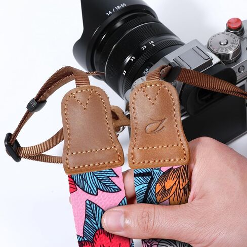 Padwa Lifestyle Camera Strap - 1.5" Soft Nylon Print Crazy Horse Cowhide Head Camera Straps for Photographers and All Cameras,Cute Adjustable Vintage Woven Strap for Adults & Kids(Flower Heart Pink) in Saudi Arabia