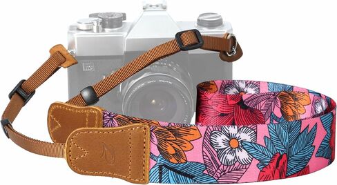 Padwa Lifestyle Camera Strap - 1.5" Soft Nylon Print Crazy Horse Cowhide Head Camera Straps for Photographers and All Cameras,Cute Adjustable Vintage Woven Strap for Adults & Kids(Flower Heart Pink) in Saudi Arabia