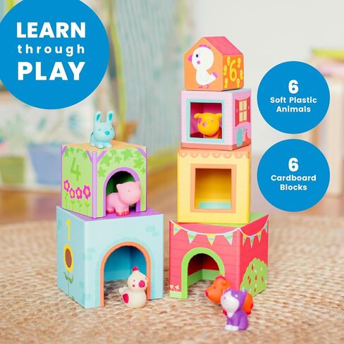 DJECO Topanifarm, Wooden Sorting and Stacking Blocks, 18+ Months | Builds a Farm, Animal Toys, Enhances Fine Motor Skills, Durable Playtime, Cute Design for Preschool Toddlers in Kuwait