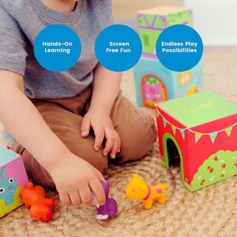 DJECO Topanifarm, Wooden Sorting and Stacking Blocks, 18+ Months | Builds a Farm, Animal Toys, Enhances Fine Motor Skills, Durable Playtime, Cute Design for Preschool Toddlers in Kuwait