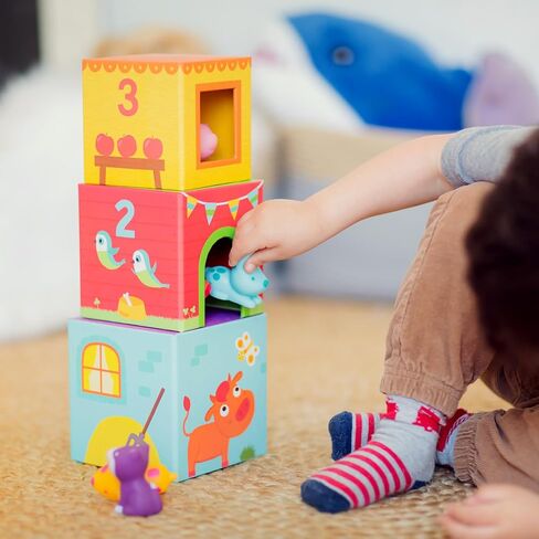 DJECO Topanifarm, Wooden Sorting and Stacking Blocks, 18+ Months | Builds a Farm, Animal Toys, Enhances Fine Motor Skills, Durable Playtime, Cute Design for Preschool Toddlers in Kuwait