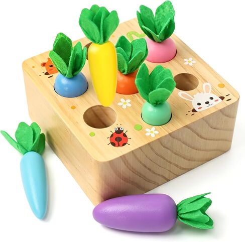 Wdmiya Montessoritoys for 1 Year Old, Developmental Wooden Toys 6-12 Months | Shape Sorting & Matching Puzzle Macaron Carrots Harvest Game, Christmas Birthday Gifts for Toddlers Babies Boys and Girls in Saudi Arabia