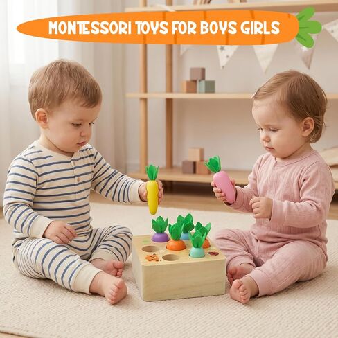 Wdmiya Montessoritoys for 1 Year Old, Developmental Wooden Toys 6-12 Months | Shape Sorting & Matching Puzzle Macaron Carrots Harvest Game, Christmas Birthday Gifts for Toddlers Babies Boys and Girls in Saudi Arabia