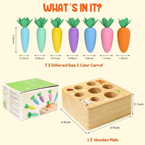 Wdmiya Montessoritoys for 1 Year Old, Developmental Wooden Toys 6-12 Months | Shape Sorting & Matching Puzzle Macaron Carrots Harvest Game, Christmas Birthday Gifts for Toddlers Babies Boys and Girls in Saudi Arabia