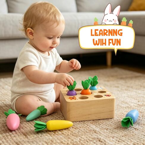 Wdmiya Montessoritoys for 1 Year Old, Developmental Wooden Toys 6-12 Months | Shape Sorting & Matching Puzzle Macaron Carrots Harvest Game, Christmas Birthday Gifts for Toddlers Babies Boys and Girls in Saudi Arabia