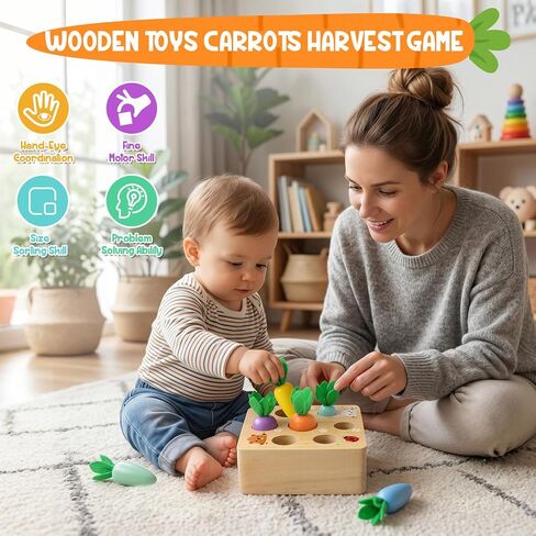 Wdmiya Montessoritoys for 1 Year Old, Developmental Wooden Toys 6-12 Months | Shape Sorting & Matching Puzzle Macaron Carrots Harvest Game, Christmas Birthday Gifts for Toddlers Babies Boys and Girls in Saudi Arabia