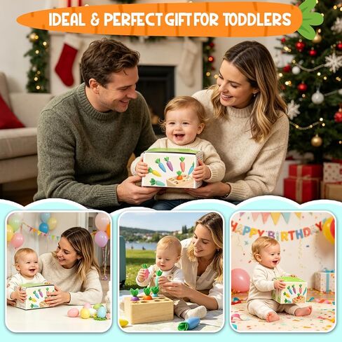 Wdmiya Montessoritoys for 1 Year Old, Developmental Wooden Toys 6-12 Months | Shape Sorting & Matching Puzzle Macaron Carrots Harvest Game, Christmas Birthday Gifts for Toddlers Babies Boys and Girls in Saudi Arabia