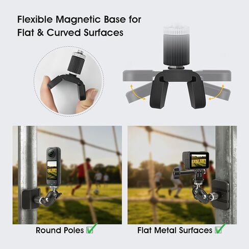 Magnetic Camera Fence Mount for Sports Recording, Universal Pole Mount fits for GoPro Insta360 X5 Mevo Camera, Flexible Fold Magnet Base for Flat & Curved Surfaces, Gym & Training Video Mount in Kuwait