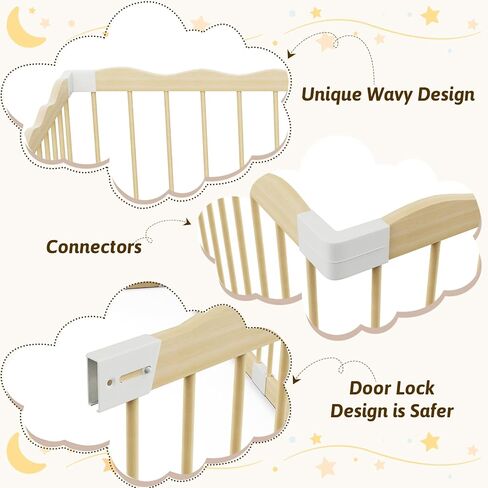 Wooden Baby Playpen 65"x65" - Solid Wood Play Yard with Lock Gate | Easy to Assemble, 30 ocean balls included,Child Safety Lock, Indoor Play Pen for Kids Activity Center,8 Panels Natural Pine in Saudi Arabia