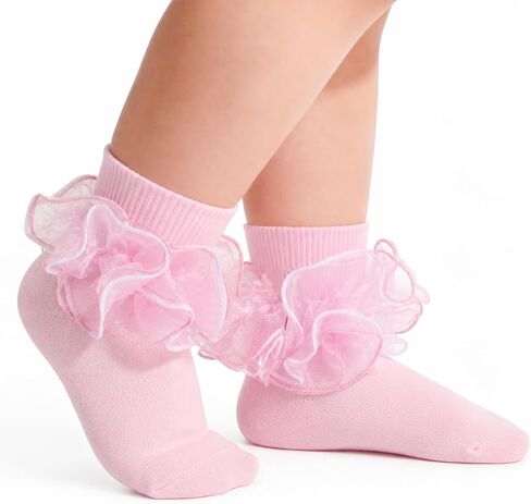 Girls Ruffle Socks Double Big Ruffle Lace Frilly Turn Cuff Dress Socks in Saudi Arabia