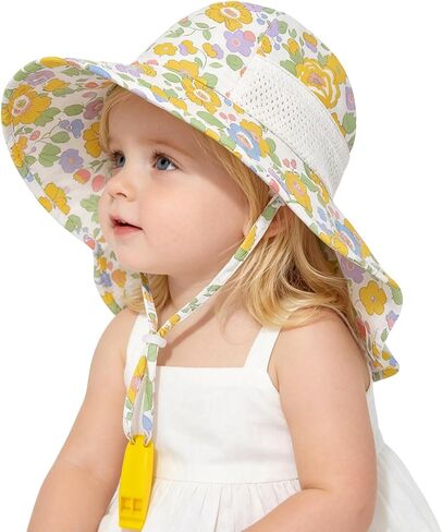 Baby Sun Hat with Neck Flap UPF 50+ for Toddler Sun Protection Beach Hat | Adjustable,Sun Protection,Lightweight,Quick-drying,Breathable,Skin-friendly,3 sizes,Block UVA/UVB,Water Resistant,Windproof in Kuwait