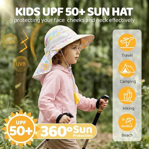 Baby Sun Hat with Neck Flap UPF 50+ for Toddler Sun Protection Beach Hat | Adjustable,Sun Protection,Lightweight,Quick-drying,Breathable,Skin-friendly,3 sizes,Block UVA/UVB,Water Resistant,Windproof in Kuwait