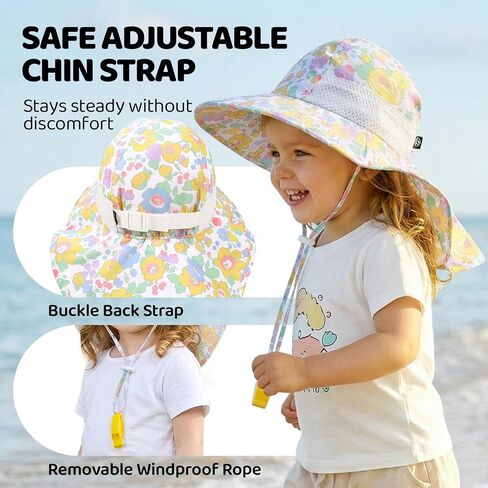 Baby Sun Hat with Neck Flap UPF 50+ for Toddler Sun Protection Beach Hat | Adjustable,Sun Protection,Lightweight,Quick-drying,Breathable,Skin-friendly,3 sizes,Block UVA/UVB,Water Resistant,Windproof in Kuwait