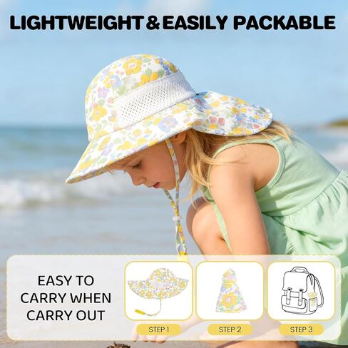 Baby Sun Hat with Neck Flap UPF 50+ for Toddler Sun Protection Beach Hat | Adjustable,Sun Protection,Lightweight,Quick-drying,Breathable,Skin-friendly,3 sizes,Block UVA/UVB,Water Resistant,Windproof in Kuwait