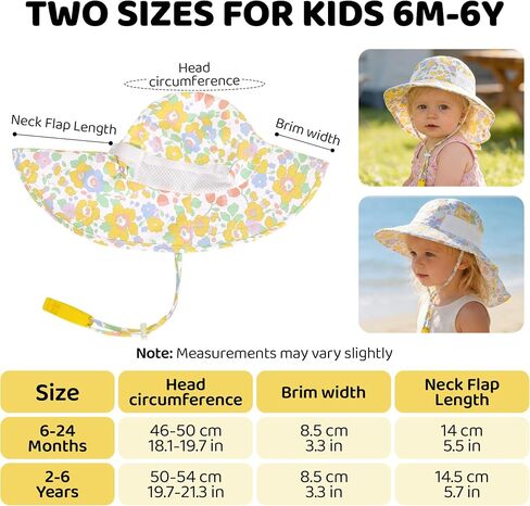 Baby Sun Hat with Neck Flap UPF 50+ for Toddler Sun Protection Beach Hat | Adjustable,Sun Protection,Lightweight,Quick-drying,Breathable,Skin-friendly,3 sizes,Block UVA/UVB,Water Resistant,Windproof in Kuwait