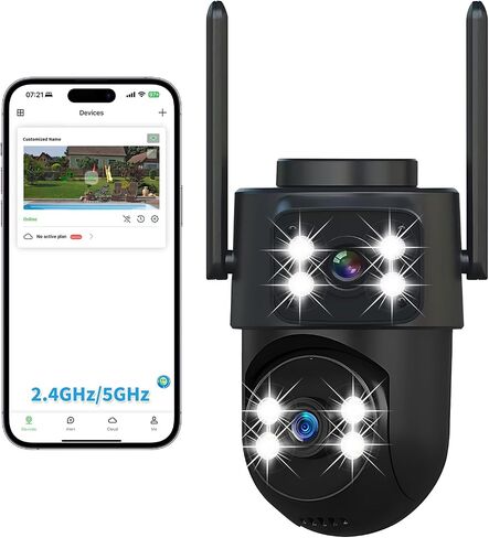Dual Lens 2K Wireless Outdoor Security Camera 360° PTZ Home Surveillance AI | 5GHz/2.4GHz WiFi setup with color night vision, two-way audio, motion alerts and 24/7 recording support up to 128GB microSD in Saudi Arabia