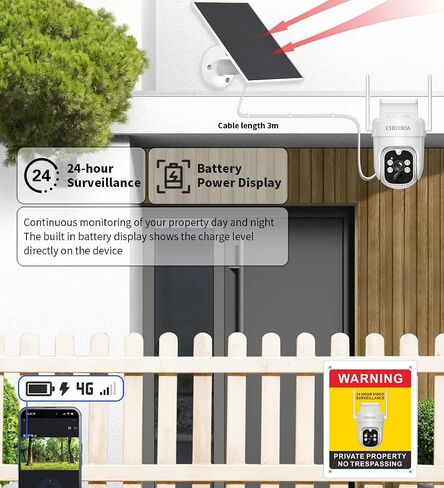 4G LTE Solar Camera, NO WiFi Needed, 2K Color Night Vision | Wireless Cellular Security. Includes SIM & 32GB SD. 360° View, PIR Motion Detection. Siren & 2-Way Audio. in Saudi Arabia