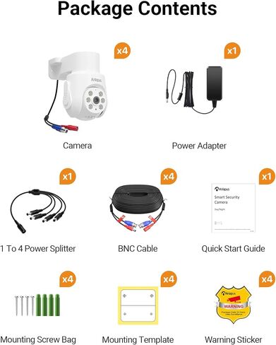 Anlapus 4Pack Pan Tilt Wired Security Cameras Outdoor Indoor, 2MP 1080P Weatherproof CCTV Camera with Audio, Human Vehicle Detection, Night Vision, Only Works DVR Surveillance System in Kuwait