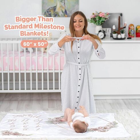 Monthly Baby Milestone Blanket 60"x50" - Elegant Boho Floral Design with Felt Frame - Track Your Baby's Monthly Growth - Perfect Gender Neutral Gift for New Parents - Personalized Baby Blanket in Saudi Arabia