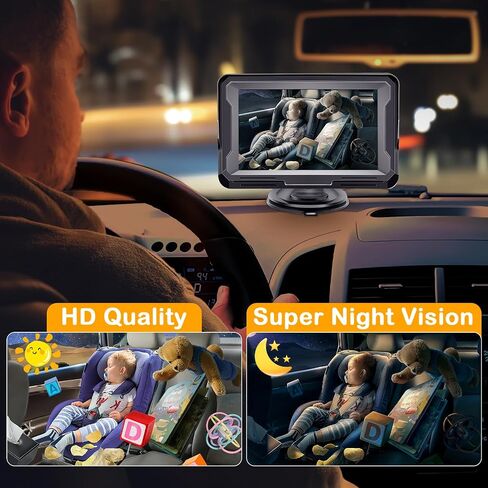 AMTIFO Baby Car Camera 1080P HD Plug-Play Monitor: 4.3 Inch IPS Display with Sun Visor - 150° Wide-Angle 360° Swivel Backseat Cam, Infrared Night Vision, Rabbit Design - Beige in Saudi Arabia