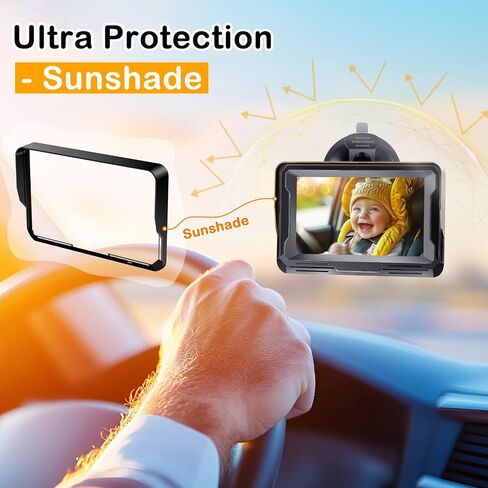 AMTIFO Baby Car Camera 1080P HD Plug-Play Monitor: 4.3 Inch IPS Display with Sun Visor - 150° Wide-Angle 360° Swivel Backseat Cam, Infrared Night Vision, Rabbit Design - Beige in Saudi Arabia