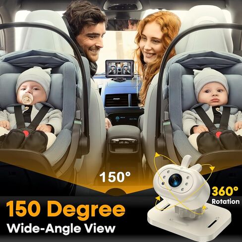 AMTIFO Baby Car Camera 1080P HD Plug-Play Monitor: 4.3 Inch IPS Display with Sun Visor - 150° Wide-Angle 360° Swivel Backseat Cam, Infrared Night Vision, Rabbit Design - Beige in Saudi Arabia