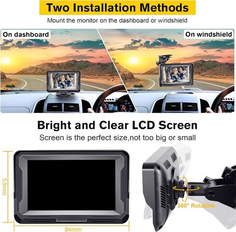 AMTIFO Baby Car Camera 1080P HD Plug-Play Monitor: 4.3 Inch IPS Display with Sun Visor - 150° Wide-Angle 360° Swivel Backseat Cam, Infrared Night Vision, Rabbit Design - Beige in Saudi Arabia