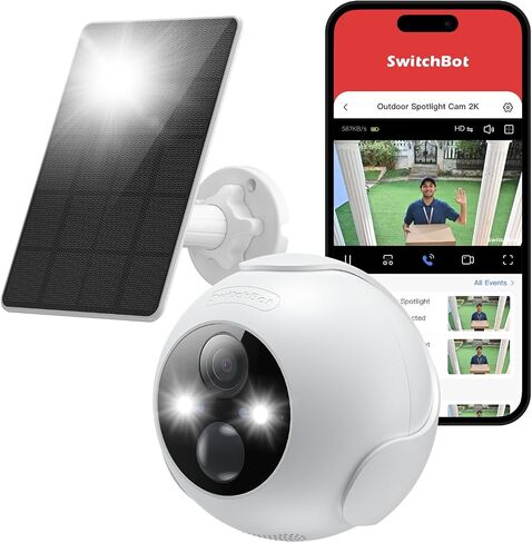 SwitchBot Wireless Security Camera Kit, 2K Outdoor Camera with Solar Panel, Uninterrupted Surveillance for Home Security, Color Night Vision, AI Human/Pet Motion Detection, Works with Alexa, WiFi 2.4G in Kuwait