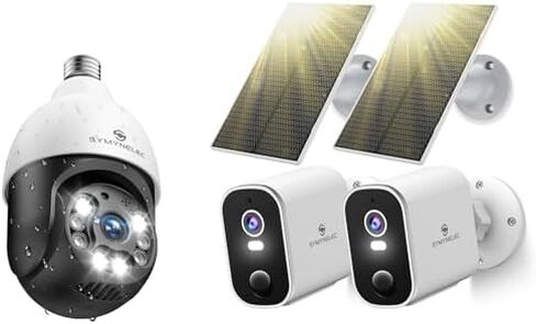 SYMYNELEC Light Bulb Security Camera Outdoor Waterproof 2.5K + 2K Solar Security Cameras Wireless Outdoor 2-Pack in Kuwait
