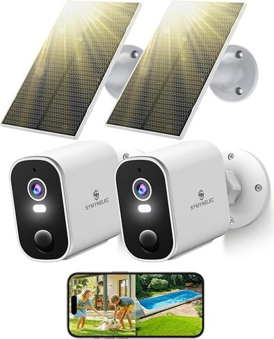 SYMYNELEC Light Bulb Security Camera Outdoor Waterproof 2.5K + 2K Solar Security Cameras Wireless Outdoor 2-Pack in Kuwait