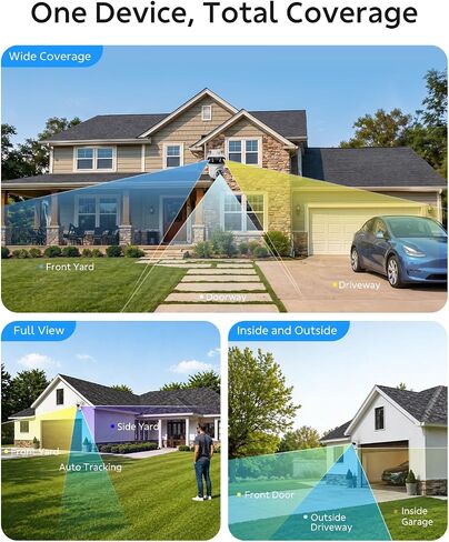 Triple-Lens Security Camera Wireless Outdoor, WiFi Camera for Home Security, Auto-Tracking, 24/7 Record, IP66 Waterproof Outdoor Indoor, Compatible with Camcamp Wireless Security Camera System in Kuwait
