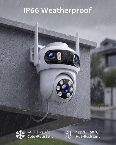 Triple-Lens Security Camera Wireless Outdoor, WiFi Camera for Home Security, Auto-Tracking, 24/7 Record, IP66 Waterproof Outdoor Indoor, Compatible with Camcamp Wireless Security Camera System in Kuwait