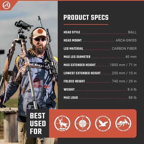 Athlon Optics 706005: Midas Cf40 - Carbon Fiber Tripod (40Mm Tube), Ball Head (55Mm) in Saudi Arabia