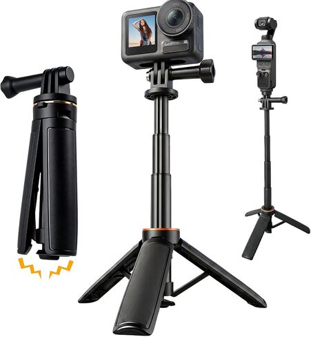 Auto-Open Selfie Stick Tripod for DJI Osmo Pocket 3/4/4P, Gopro | Throw-to-Open, Portable Vlog Handle Grip for Travel Hiking Vlogging, Pocket-Sized & Ultra-Lightweight, Enhanced Stability in Kuwait