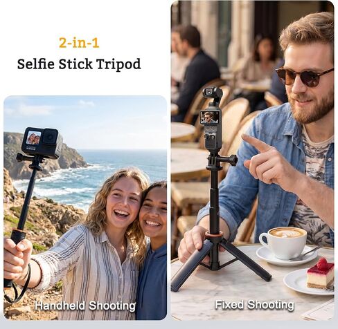 Auto-Open Selfie Stick Tripod for DJI Osmo Pocket 3/4/4P, Gopro | Throw-to-Open, Portable Vlog Handle Grip for Travel Hiking Vlogging, Pocket-Sized & Ultra-Lightweight, Enhanced Stability in Kuwait