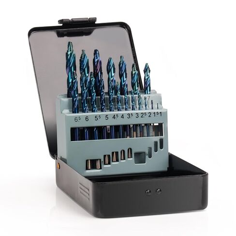 19Pcs Cobalt Drill Bit Set, M35 HSS Stepped Point Drill Bit, 135 Degree Tip High Speed Steel with Blue Oxide Finish, Stainless Steel, Plastic and Wood with Metal Indexed Storage Case in Saudi Arabia