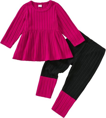 Toddler Girl Fall Winter Clothes 2Pcs Outfits 12M-5T | Long Sleeve Top Color Block Pants Clothing Set,Cute Outfits for Daily Wear and Photos,Gift for Little Girl in Saudi Arabia