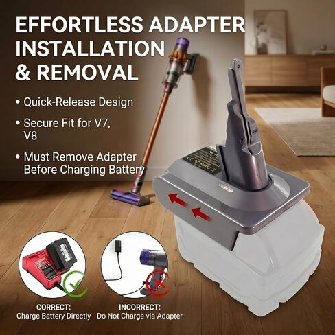 for Dyson V7 V8 Battery Adapter for Milwaukee 18V Battery Converter | Ideal for Dyson V7/V8 Fluffy Motorhead vacuum cleaner. Extends runtime with Milwaukee 18V Li-ion batteries. (No Battery) in Kuwait