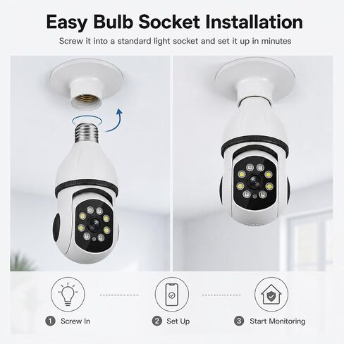 2K Light Bulb Security Camera for Home, 360° Pan Tilt Indoor Outdoor Camera with Color Night Vision, Motion Detection, Two-Way Audio, App Remote Control, E27 Easy Installation in Saudi Arabia
