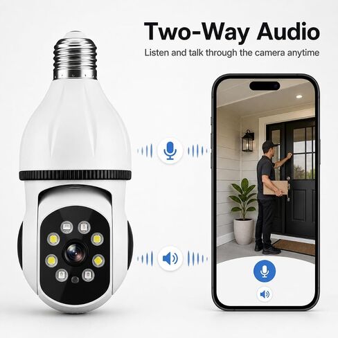 2K Light Bulb Security Camera for Home, 360° Pan Tilt Indoor Outdoor Camera with Color Night Vision, Motion Detection, Two-Way Audio, App Remote Control, E27 Easy Installation in Saudi Arabia