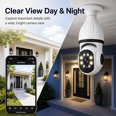 2K Light Bulb Security Camera for Home, 360° Pan Tilt Indoor Outdoor Camera with Color Night Vision, Motion Detection, Two-Way Audio, App Remote Control, E27 Easy Installation in Saudi Arabia