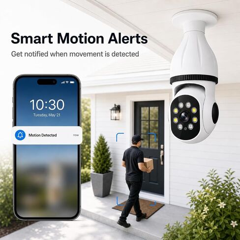 2K Light Bulb Security Camera for Home, 360° Pan Tilt Indoor Outdoor Camera with Color Night Vision, Motion Detection, Two-Way Audio, App Remote Control, E27 Easy Installation in Saudi Arabia