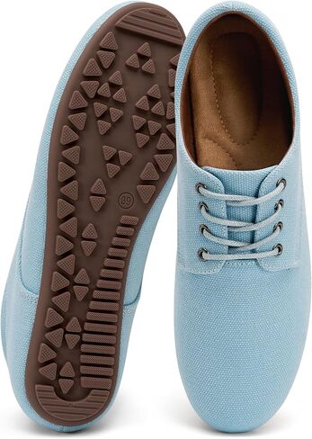 Ecetana Women's Casual Denim Loafers - Comfortable Lace-Up Flats with Memory Foam - Non-Slip Walking Shoes for Work, Travel & Daily Commute in Saudi Arabia
